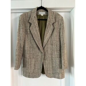 Patchington Vintage  Tweed Blazer Jacket Green Pink Size 12 USA Made